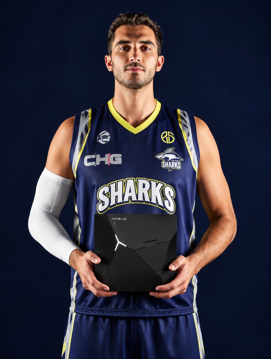 Jordan Ratinho, sponsored by Proper Solar, holding a NexBlue charger